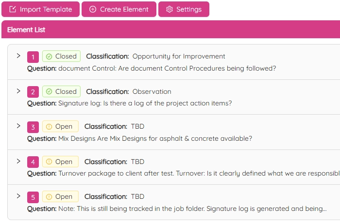 ETHOS audit dashboard showing audit progress, completion status, and findings summary