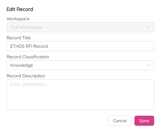 ETHOS training edit interface for managing employee certification and qualification records